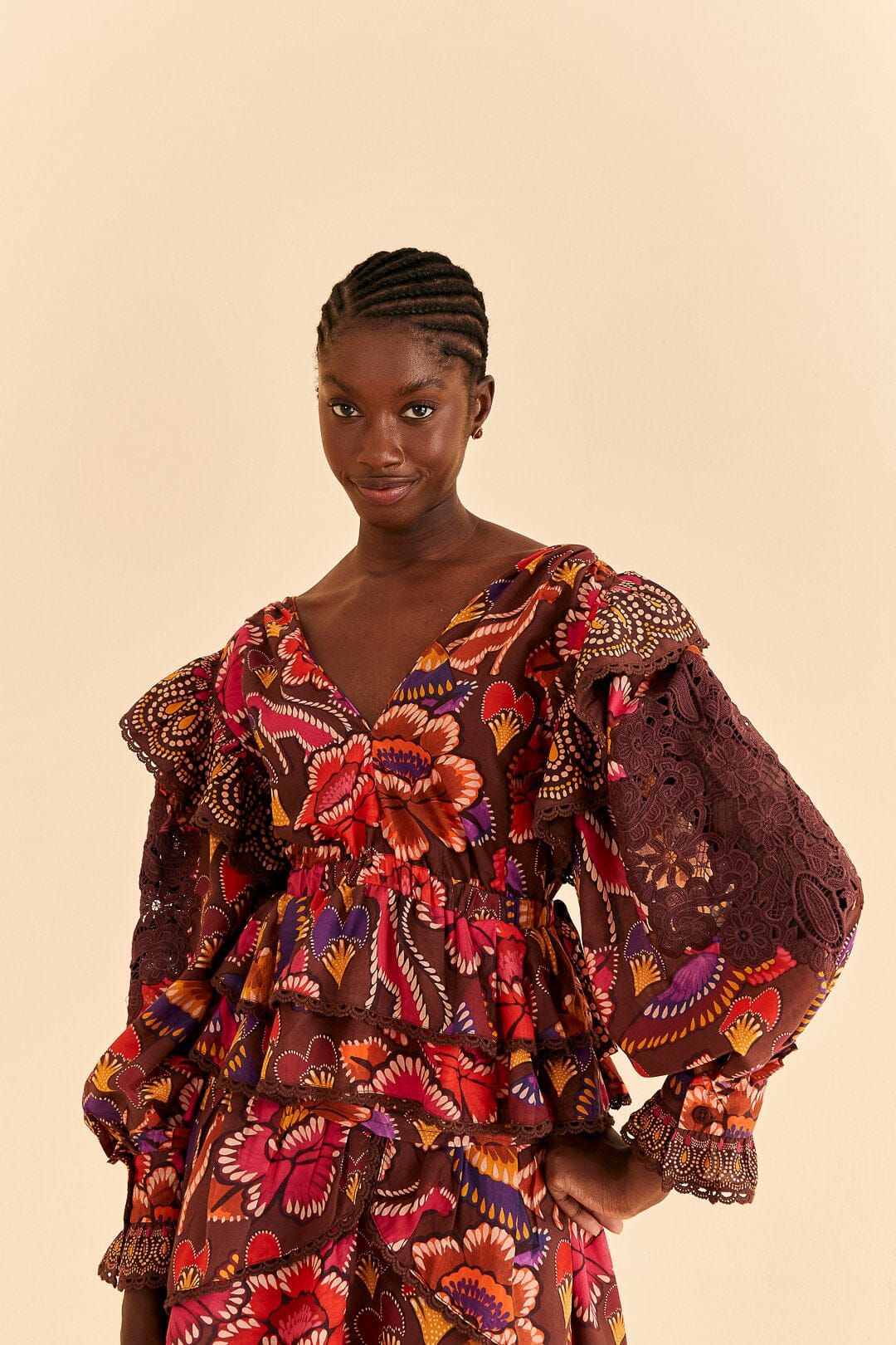 brown bright flora blouse | FarmRio