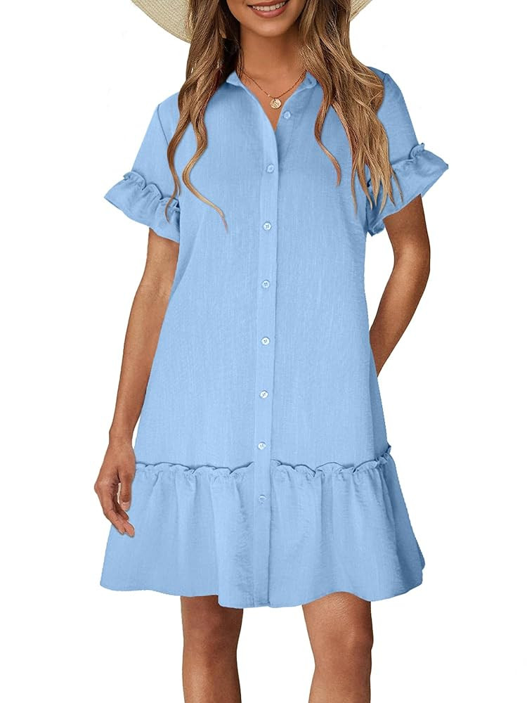 CCTOO Women's Summer Dresses Casual V Neck Button Down 3/4 Sleeve Floral Print Loose Flowy Shirt ... | Amazon (US)