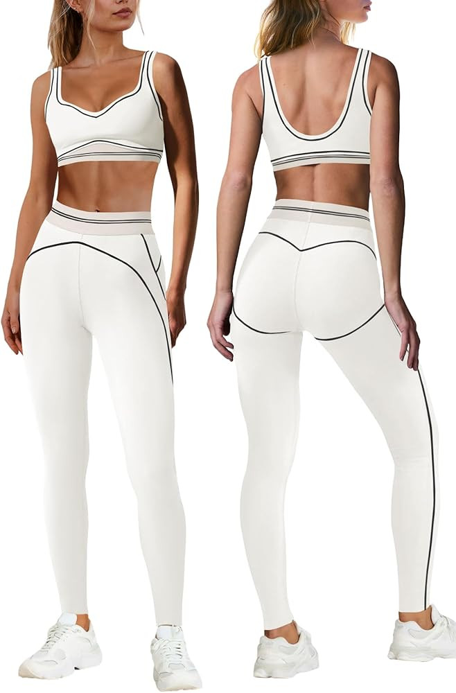 Nirovien Womens 2 Piece Workout Sets Athletic Yoga Sets Gym Outfits Butt Lifting Leggings and Spo... | Amazon (US)