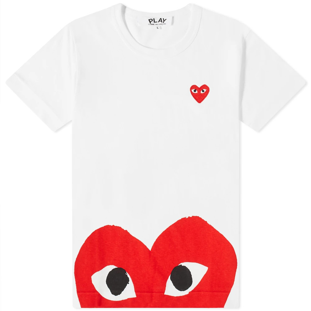 Comme des Garçons Play Women's Double Red Heart T-Shirt in White/Red, Size Medium | END. Clothing