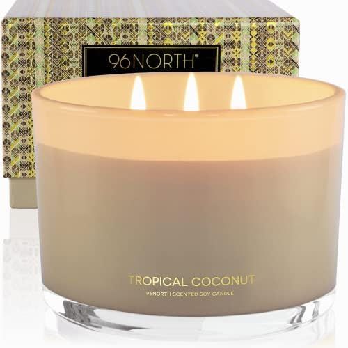96NORTH Luxury Coconut Soy Candle | Large 3 Wick Jar Candle | Up to 50 Hours Burning Time | Tropi... | Amazon (US)