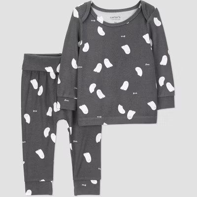 Carter's Just One You® Baby 2pc Halloween Ghosts Comfy Soft Top & Bottom Set - Dark Gray 3M | Target