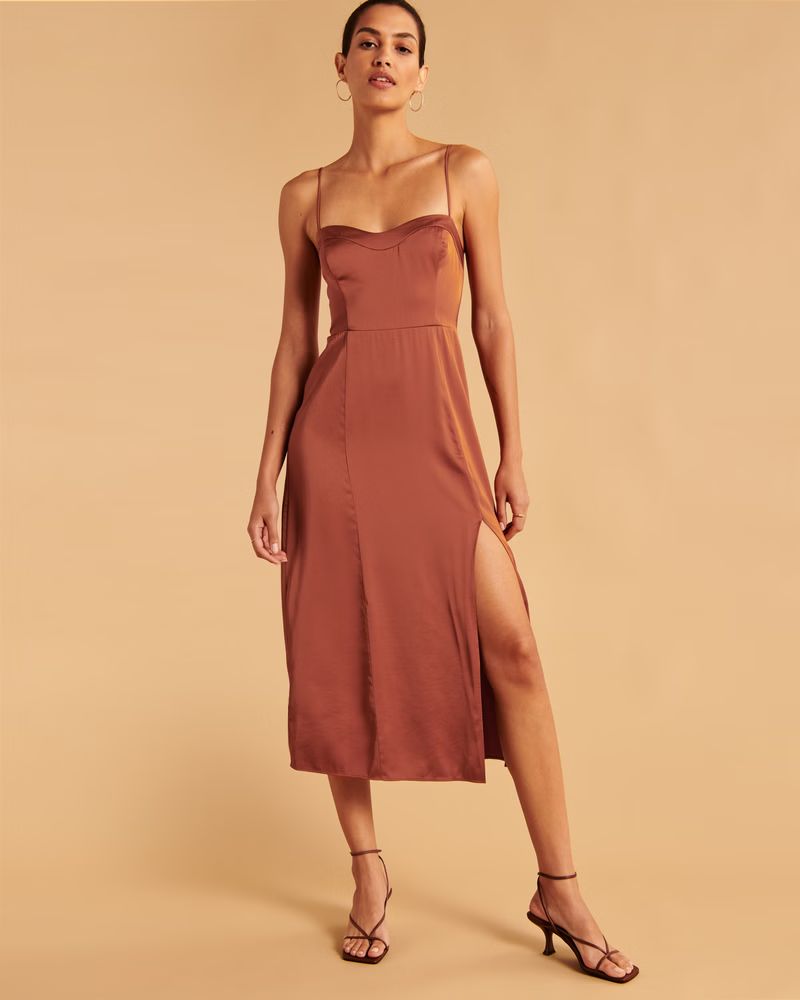 Women's High-Slit Midi Dress | Women's New Arrivals | Abercrombie.com | Abercrombie & Fitch (US)
