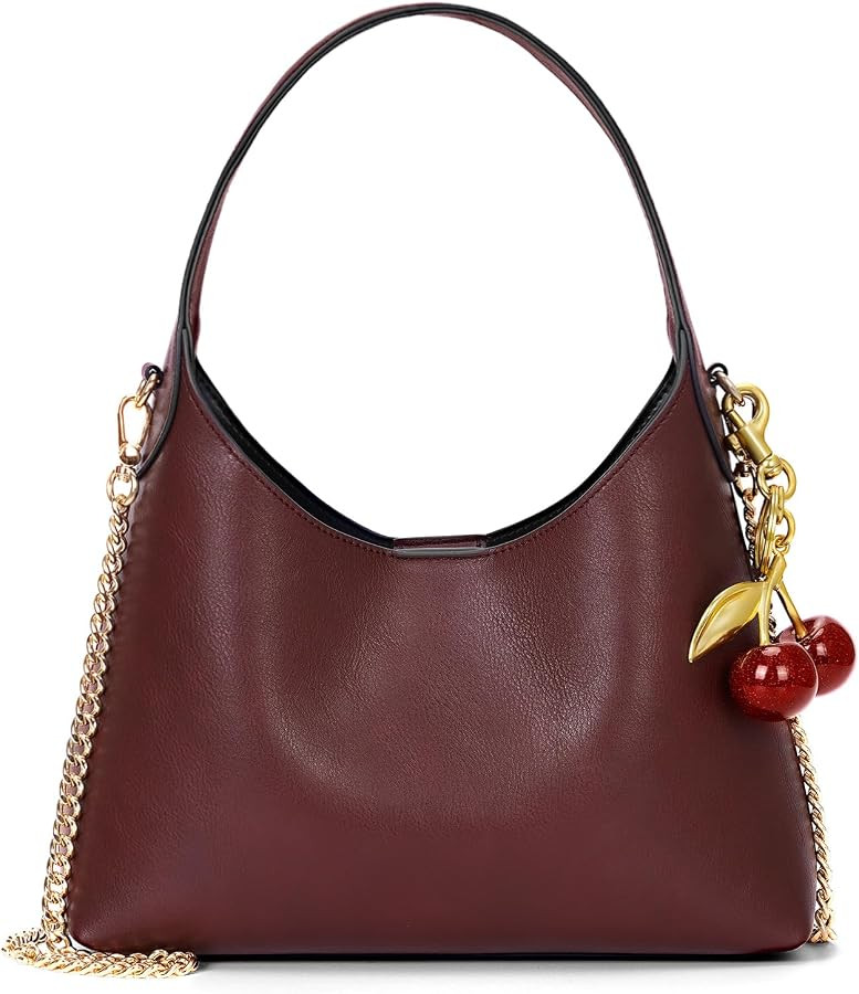JQWSVE Hobo Purse for Women Trendy Leather Shoulder Bag Tote Handbag Cherry Small Crossbody Retro... | Amazon (US)