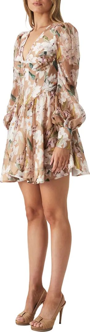 Zelina Floral Corset Long Sleeve Minidress | Nordstrom