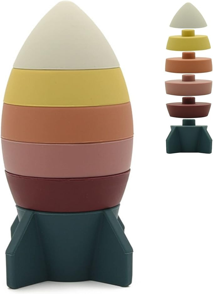 ROSIE BEE Silicone Rocket Stacker Toy for Kids, Toddlers, Babies - Baby Teether Toys, Stacking, N... | Amazon (US)