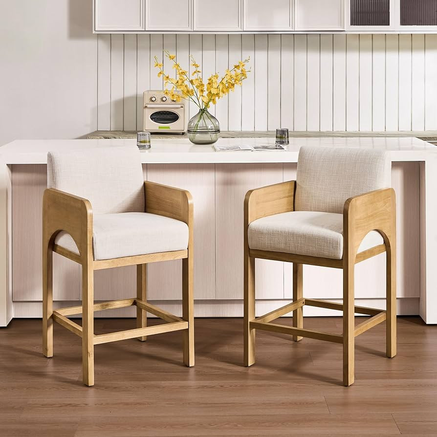 Natural Bar Stools Set of 2, 27" Upholstered Counter Height Bar Stools for Kitchen Counter with F... | Amazon (US)