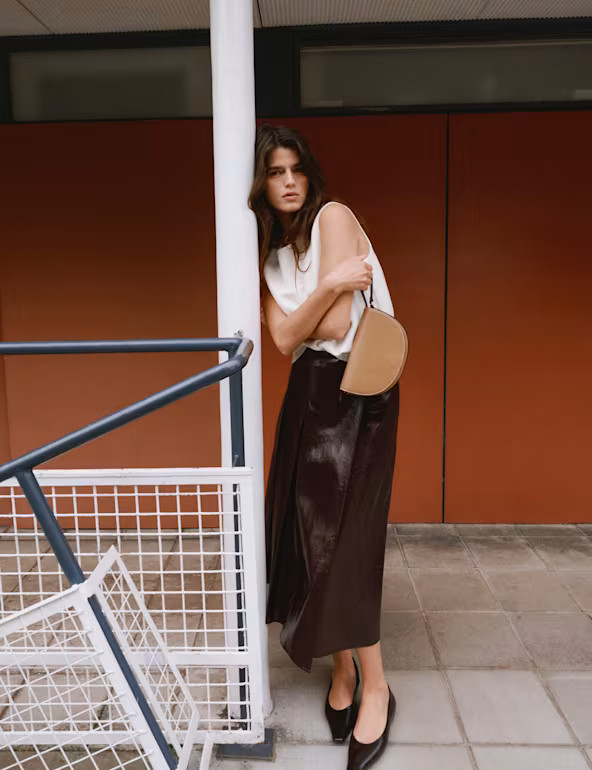 Faux Leather Textured Midi A-Line Skirt | Marks & Spencer (UK)