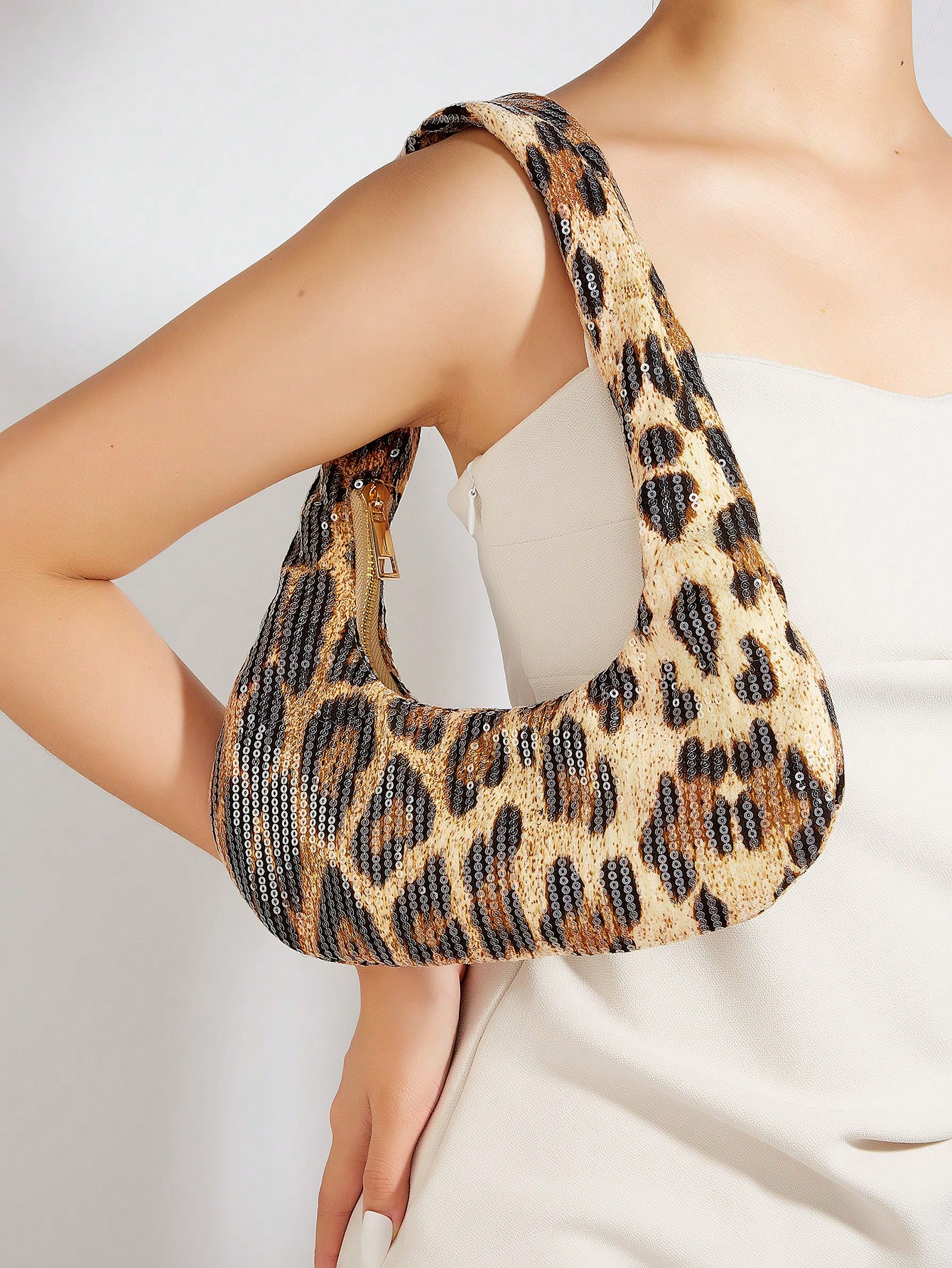 Lightweight, Leopard Print Business Casual Sequin Decor Hobo Bag, Perfect Bride Purse For Wedding... | SHEIN