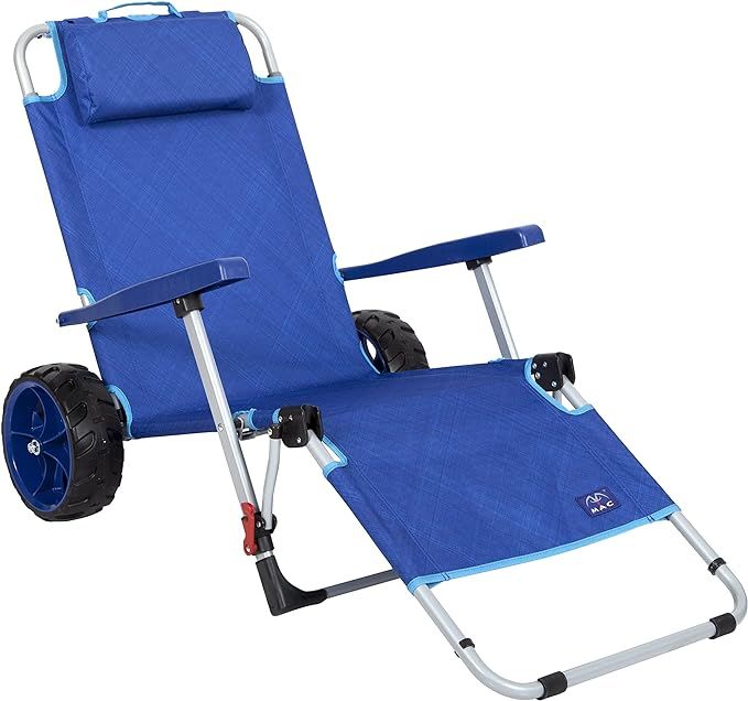 Mac Sports Beach Day Foldable Chaise Lounge Chair with Integrated Wagon Pull Cart Combination and... | Amazon (US)