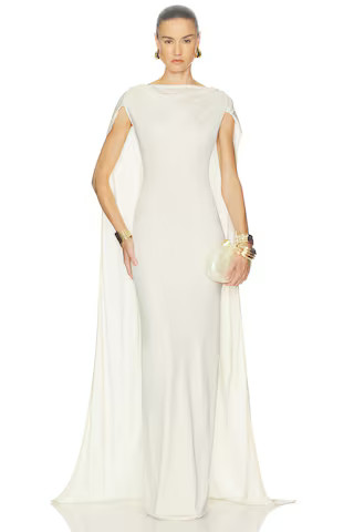 Helsa The Alva Caped Jersey Dress in Ivory from Revolve.com | Revolve Clothing (Global)