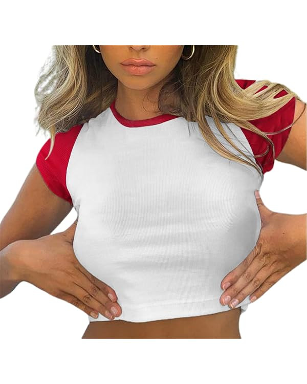 Avanova Women's Letter Print Tee Short Sleeve Round Neck Slim Fit Crop Top T Shirt | Amazon (US)