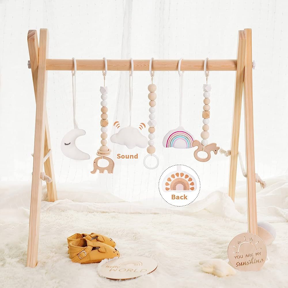Little Dove Baby Play Gym Wooden Baby Gym with 6 Toys Foldable Play Gym Frame Activity Gym Hangin... | Amazon (US)