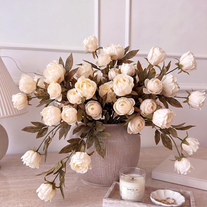 Thiccywoov Faux Silk Peony Artificial Flowers Stem for Vase,12 Pcs,Light | Light Champagne Fake P... | Amazon (US)