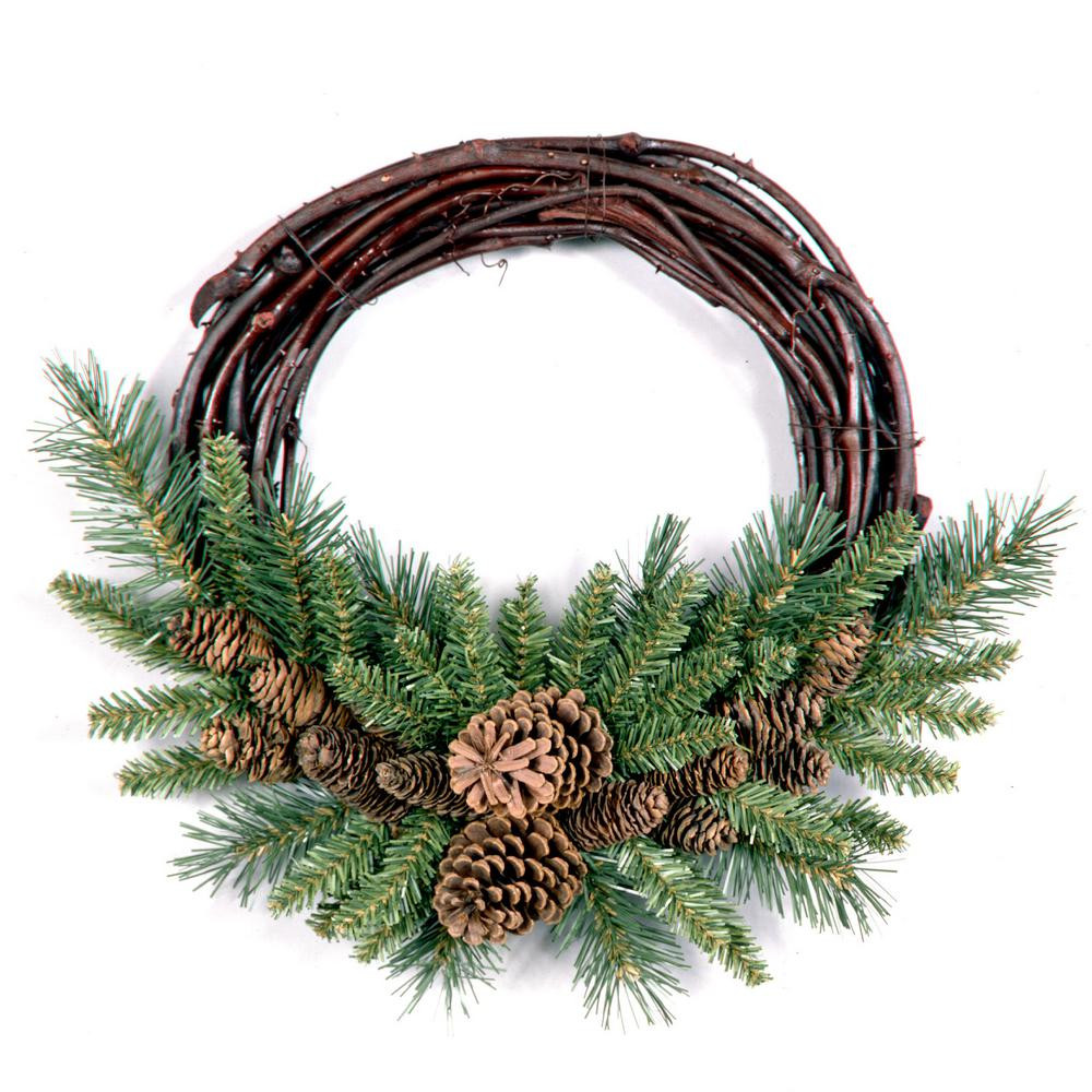 16 in. x 5 in. Pine Cone Grapevine Wreath | The Home Depot