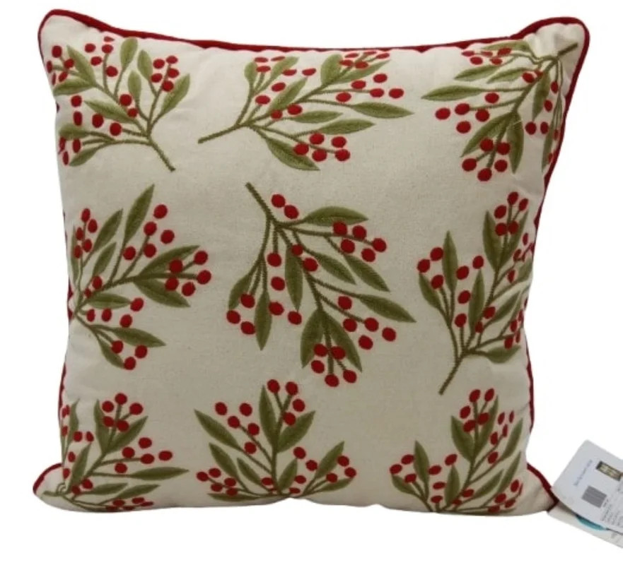 18" x 18" Holly Christmas Decorative Pillow, Beige, by Holiday Time | Walmart (US)
