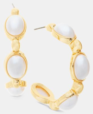 I.n.c. International Concepts Medium Imitation Pearl C-Hoop Earrings, 1.8", Macy's Exclusive - Gold | Macy's