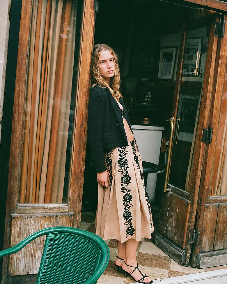 Collection pleated skirt with floral sequins | J. Crew US