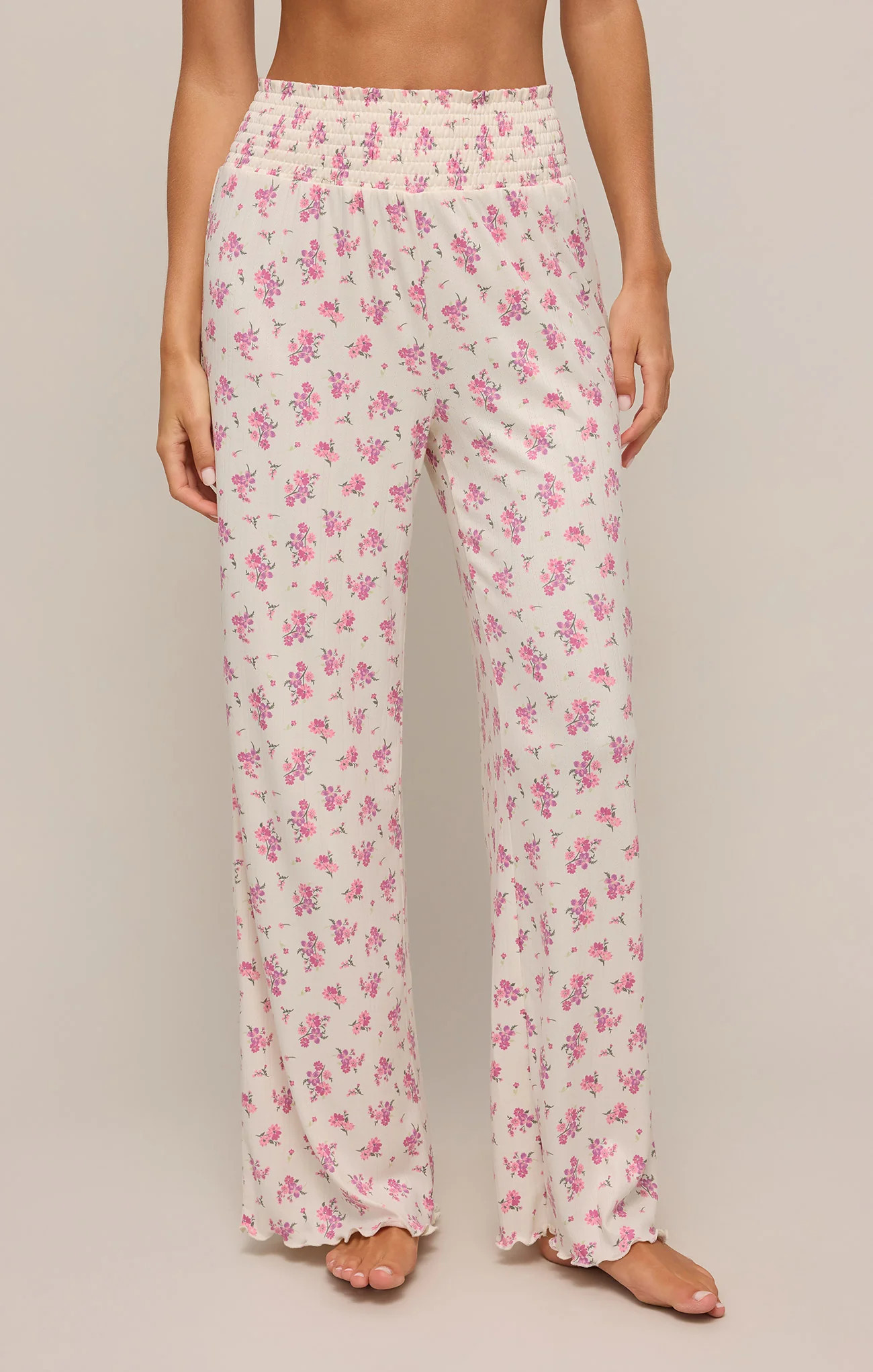 Z SUPPLY Lounge Women's Dawn Ditsy Pointelle Floral Pant, Bone, Extra Small | Z Supply
