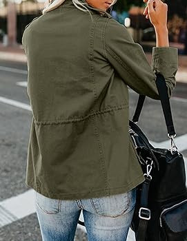 chouyatou Women's Fall Stand Collar Zip Up Military Cotton Utility Safari Jacket | Amazon (US)