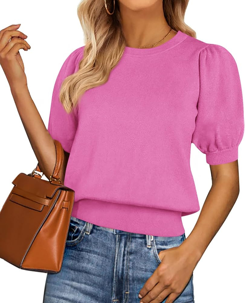 PRETTYGARDEN Womens Sweaters Spring 2026 Summer Puff Short Sleeve Sweater Trendy Cute Knit Work B... | Amazon (US)