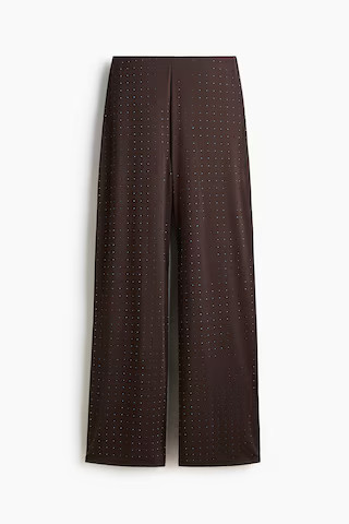 H & M - Rhinestone-embellished jersey trousers - Brown | H&M (UK, MY, IN, SG, PH, TW, HK)