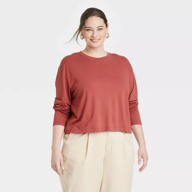 Women's Long Sleeve Boxy T-Shirt - A New Day™ Striped | Target