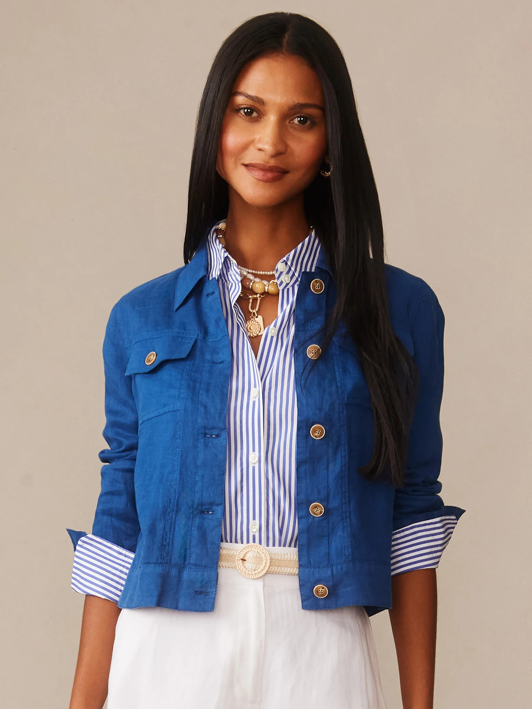 Navy Solid Halo Linen Jacket | Women's Jackets & Outerwear | J.McLaughlin | J.McLaughlin