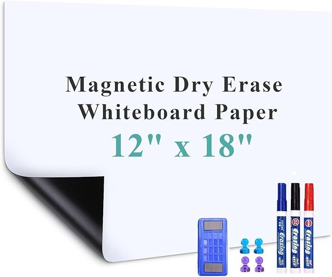 Warasee Magnetic Dry Erase Whiteboard Paper, 12" x 18" Self Adhesive Whiteboard for Wall, Easy to... | Amazon (US)