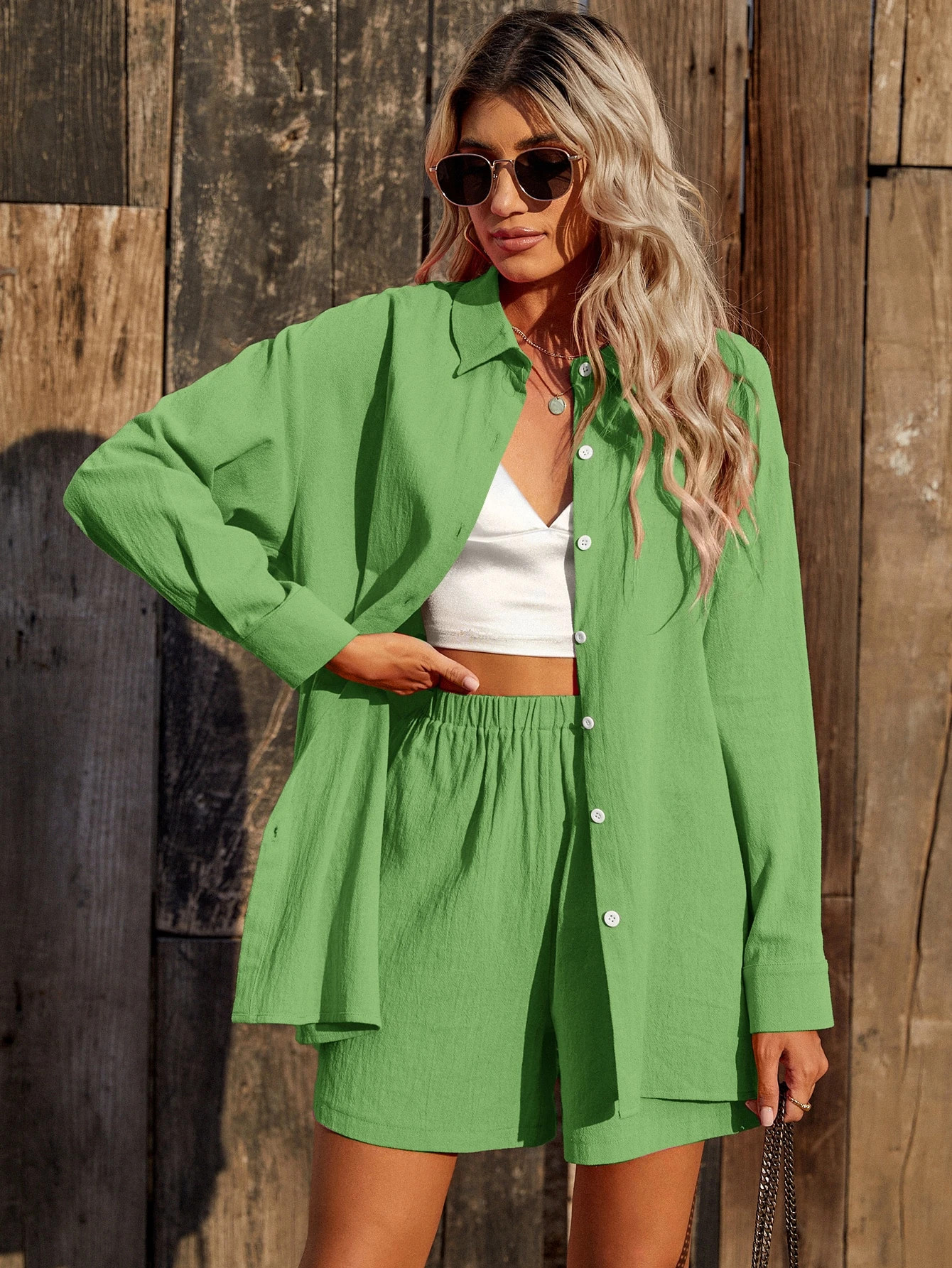 Drop Shoulder Coat & Elastic Waist Shorts | SHEIN