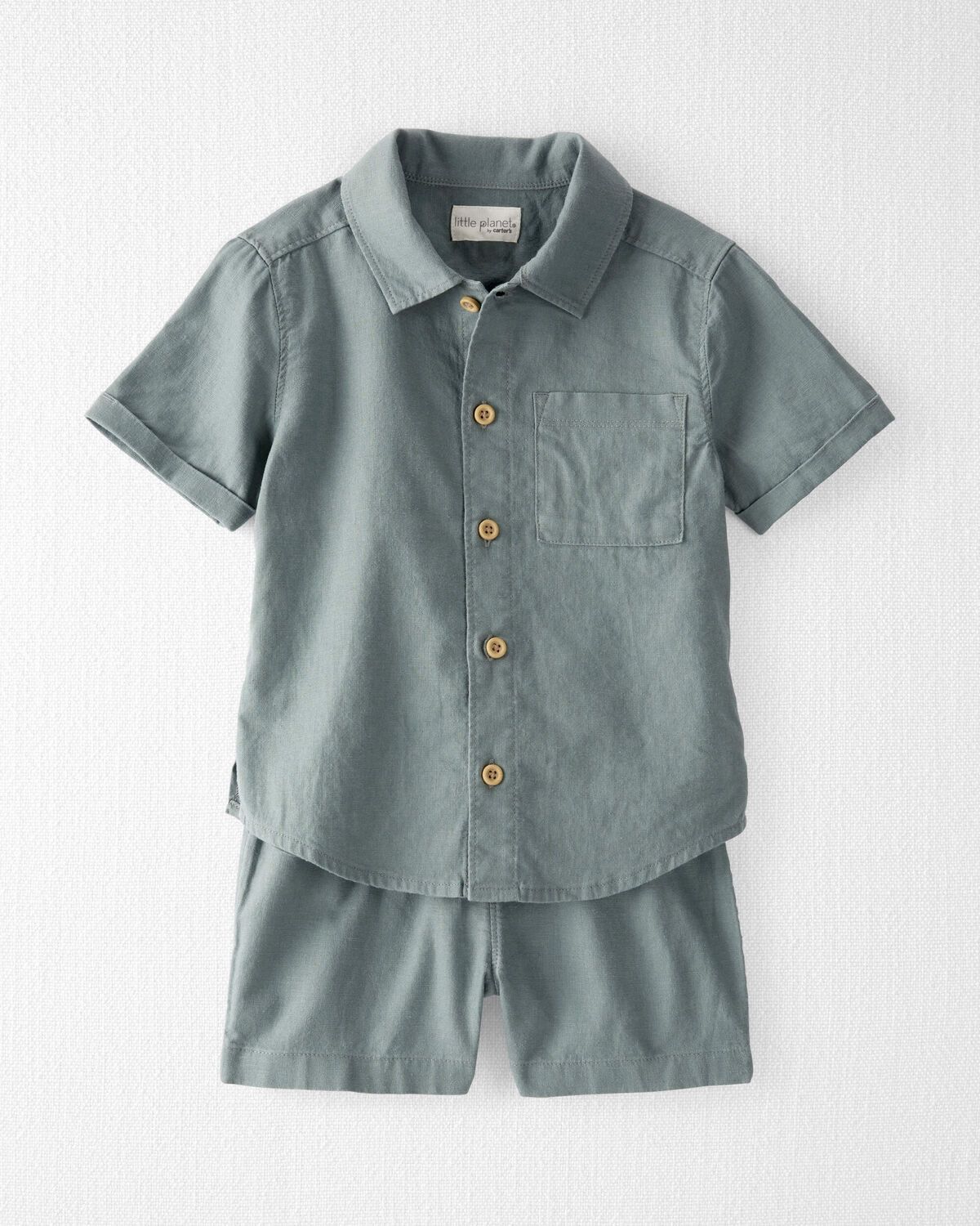 Olive Sage Toddler 2-Piece Button-Front Shirt and Shorts Set Made With Linen and | carters.com | Carter's
