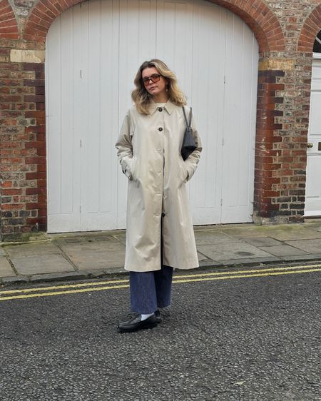 M&S, Marks and Spencer’s, loafer, trench coat, car coat, cable knit, neutral knit, blue trousers, wide leg trousers, leather bag, baguette bag, colour sock, spring fashion, spring outfit, transitional outfit idea#LTKSpringSale 

#LTKSeasonal #LTKeurope