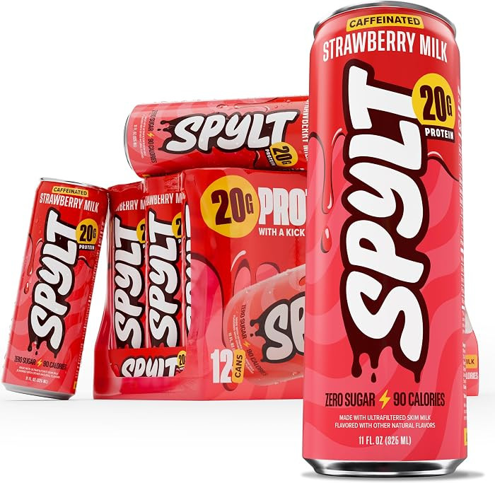 Spylt Strawberry Milk Protein Shake, 20g, 60mg Caffeine, 12 Pack | Amazon (US)