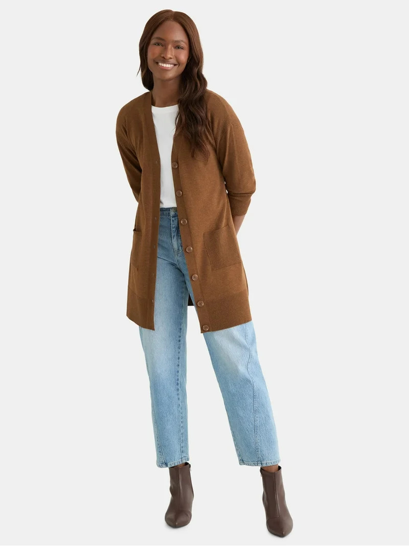 Time and Tru Women’s Longline Button Front Cardigan Sweater, Lightweight, Sizes XS-XXXL | Walmart (US)