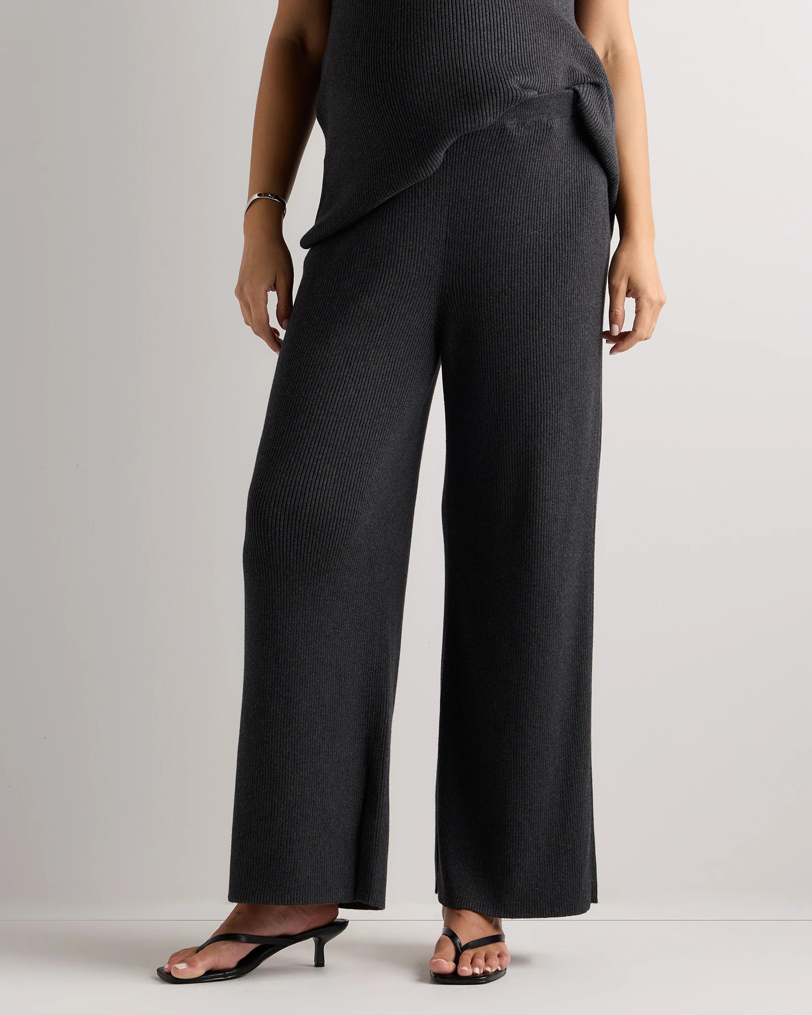 Cotton Cashmere Maternity Wide Leg Pants - Maternity in Mocha Heather | Quince