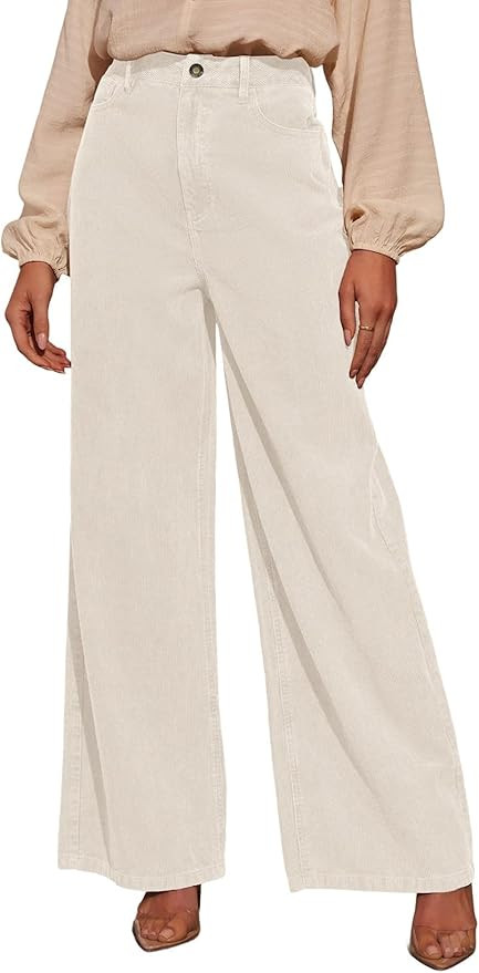 Sidefeel Women's Corduroy Pants Casual High Waisted Baggy Wide Leg Elastic Waist Loose Trousers w... | Amazon (US)