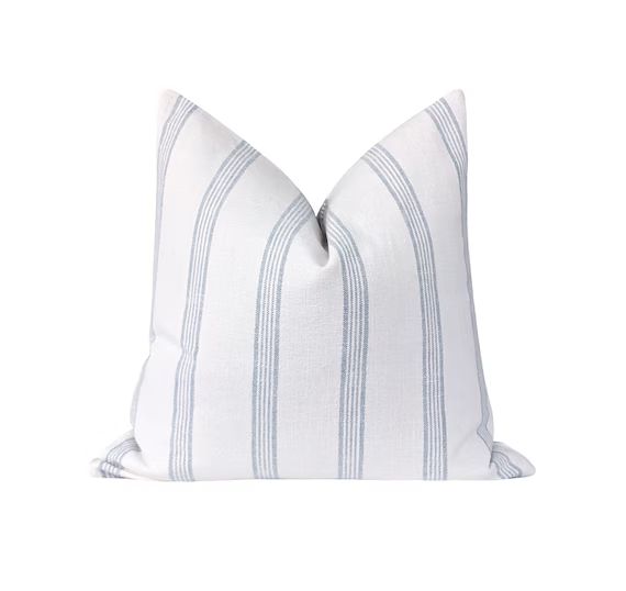 Linen Striped Pillow Cover, 18x18 Light Blue Stripe Pillow Cover, Coastal Decor, Modern Farmhouse... | Etsy (US)