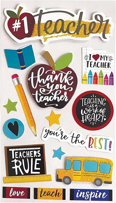 Paper House Productions Die-Cut Dimensional, Glitter & Foil Accent Scrapbook Sticker Sheet - Teac... | Amazon (US)
