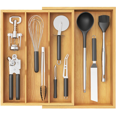 Utensil Drawer Organizer, Expendable Cooking Silverware Tray, Bamboo Adjustable Cutlery Flatware Holder,4 Compartments, Natural | Wayfair North America