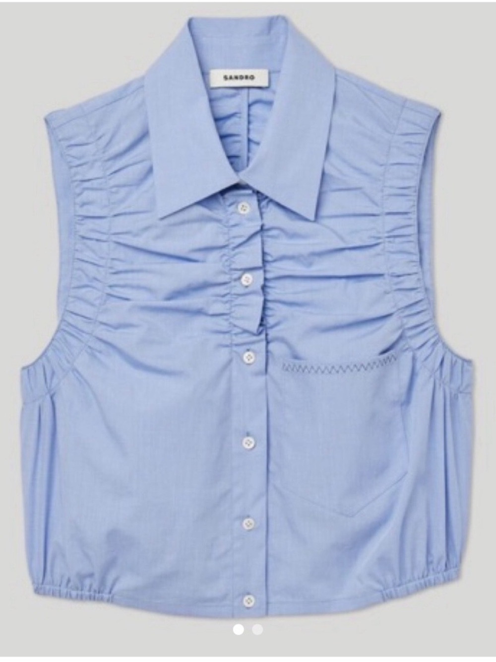Sandro Light Blue Sleeveless Ruffle-Front Button Down Shirt | Poshmark