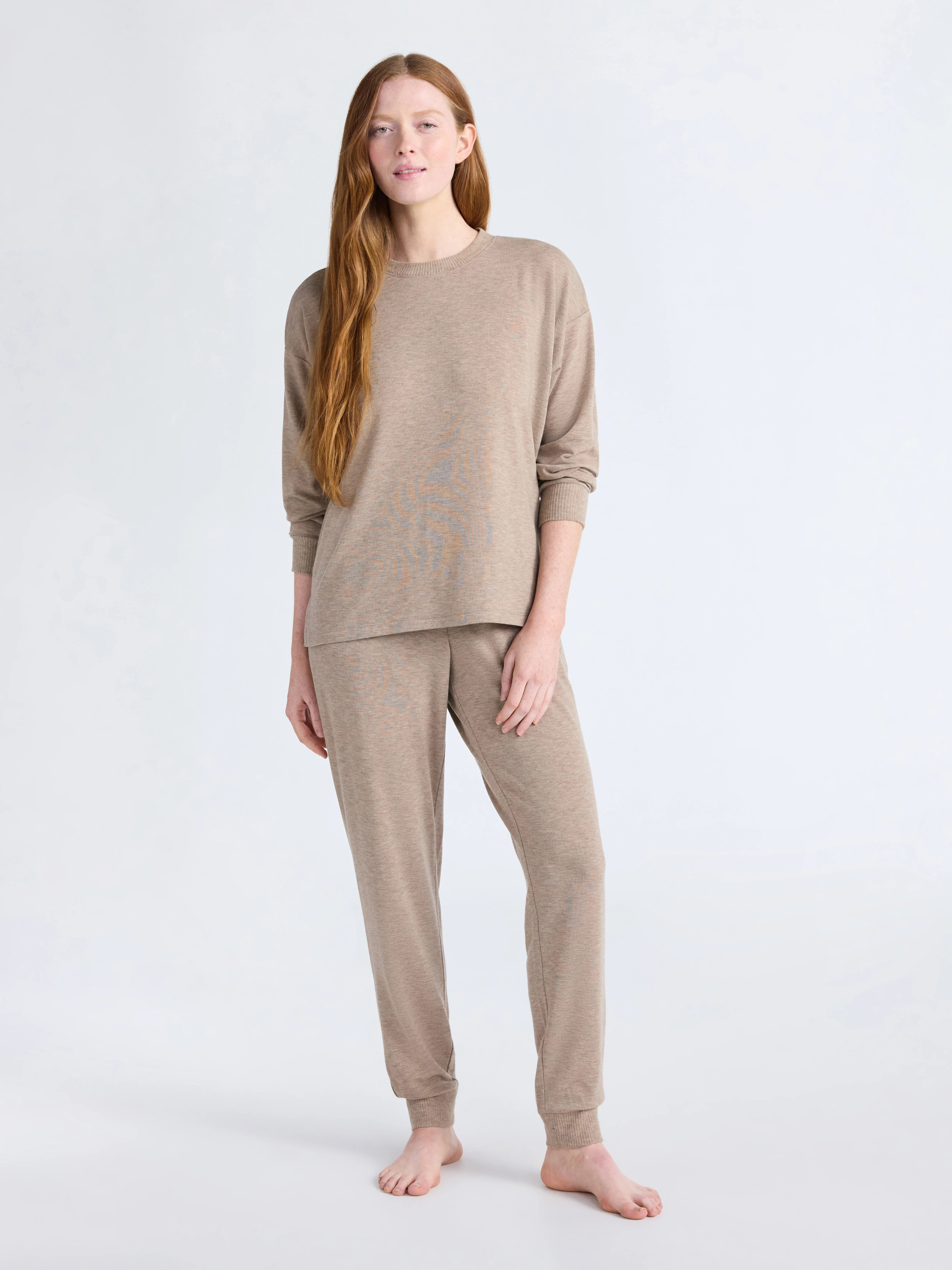 Joyspun Women's Cozy Lounge Collection Hacci Knit Long Sleeve Top and Joggers Pajama Set, Sizes X... | Walmart (US)
