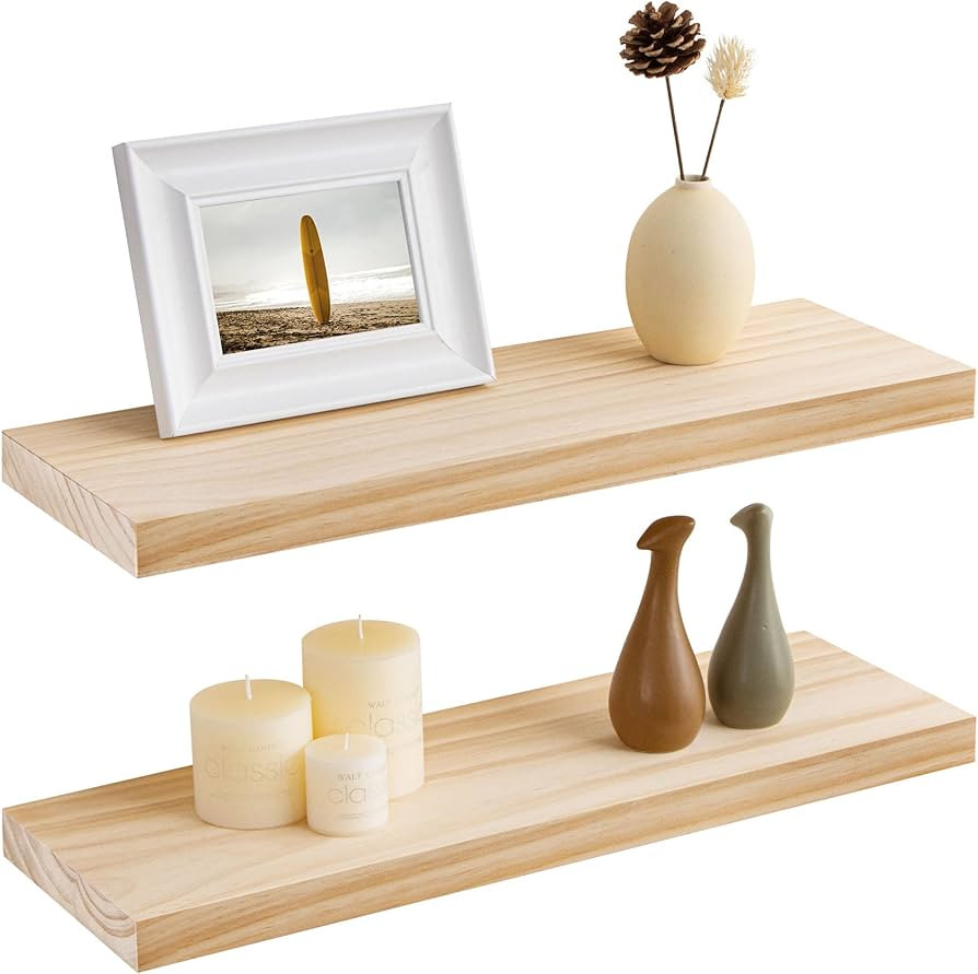 Fun Memories Farmhouse Floating Shelves - 8 Inch Deep Rustic Wood Wall Shelf - Premium Solid Pine... | Amazon (US)