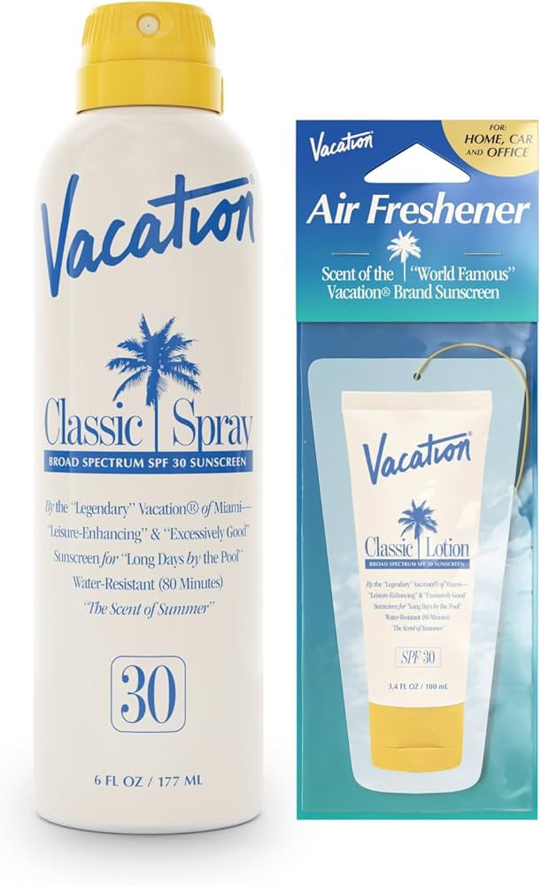 Vacation Classic Spray Sunscreen SPF 30 + Air Freshener Bundle, Broad Spectrum Sunscreen Spray, V... | Amazon (US)