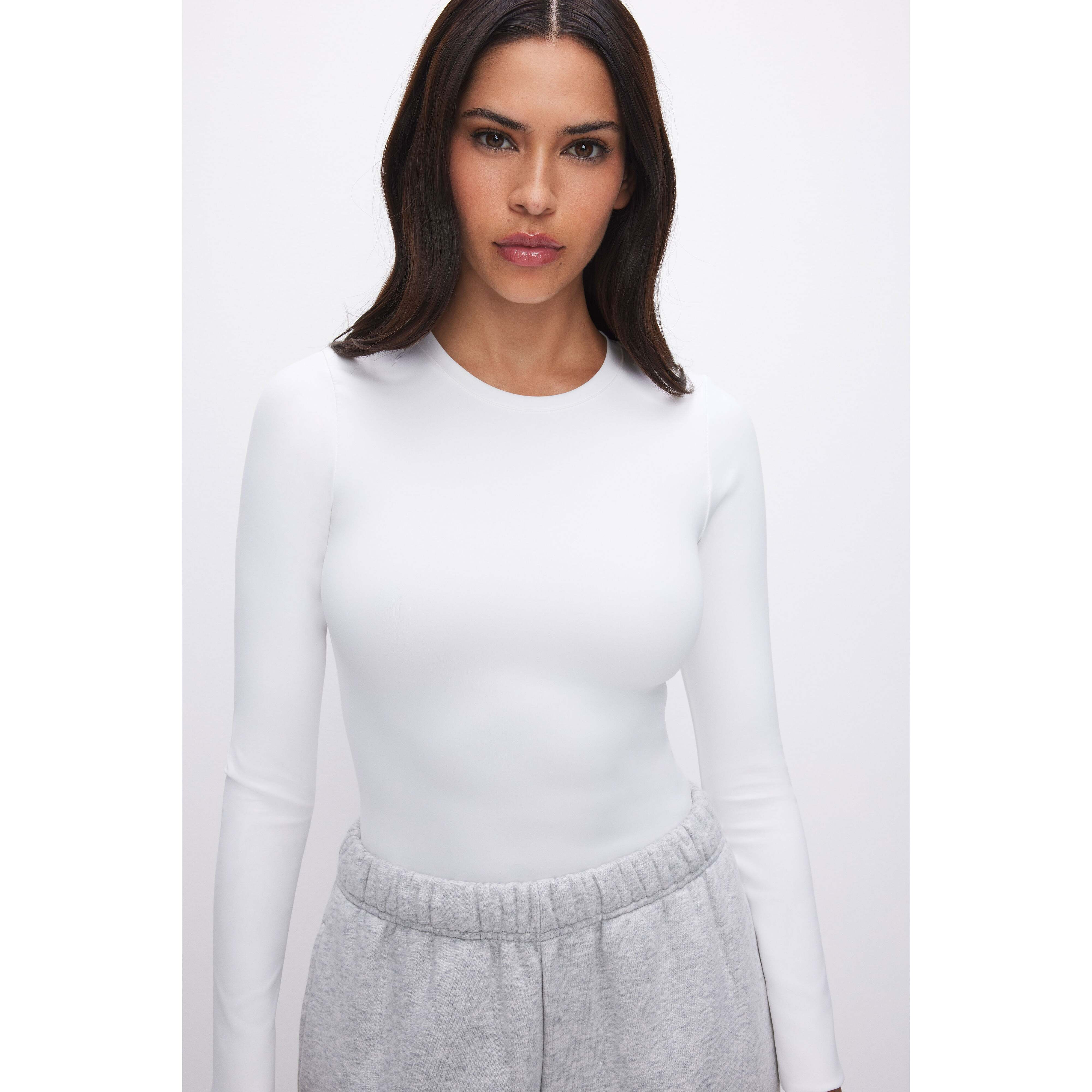 Women's Sculpting Crewneck Bodysuit | Ultra-Soft Matte Breathable Fabric | White, Size XS | Good American by Khlo� Kardashian | Good American