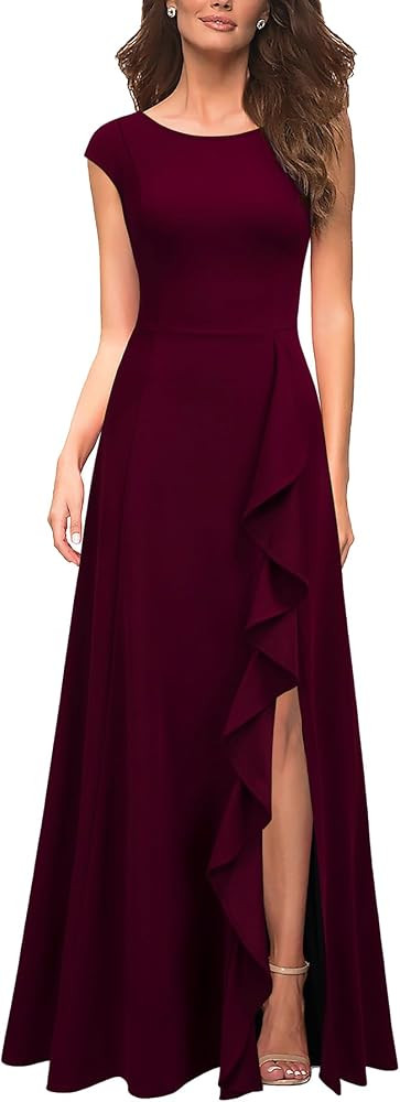 MUSHARE Women's Cocktail Dresses with Pockets Ruffled Sexy Split Party Long Formal Dress | Amazon (US)