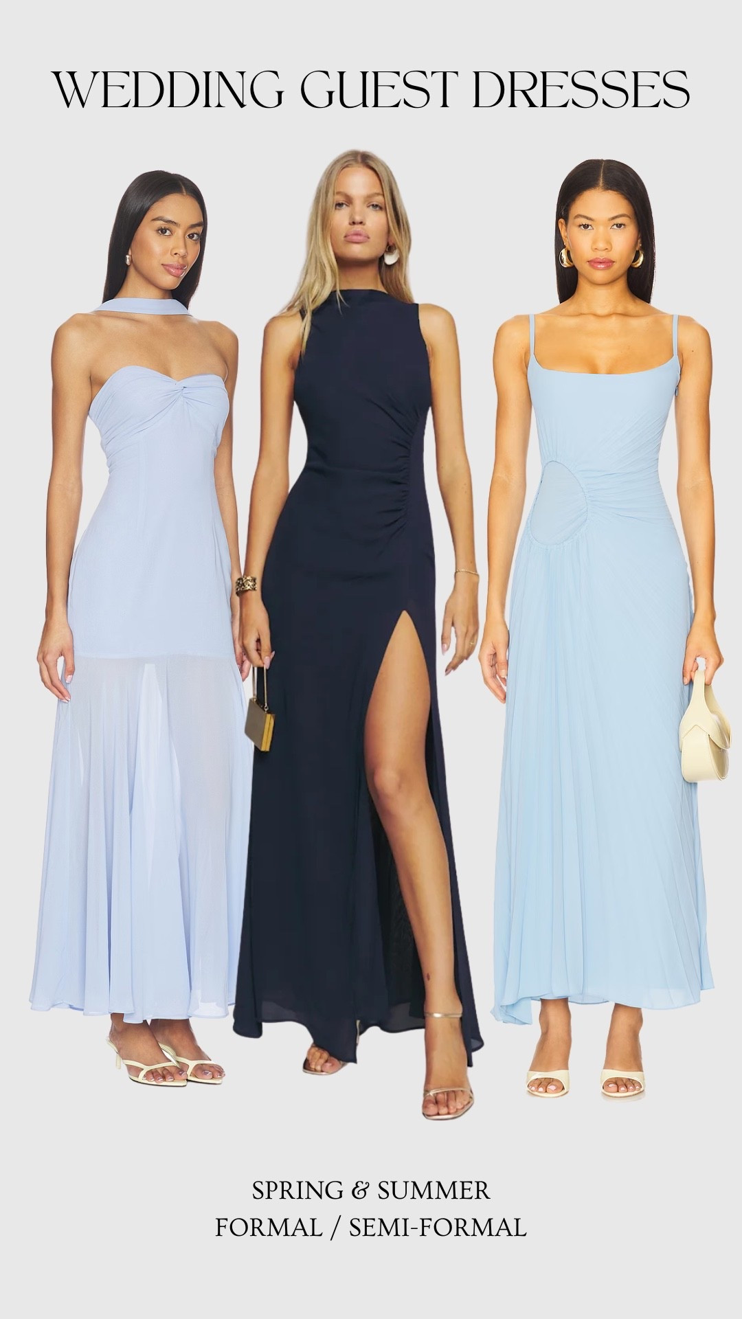 Spring / Summer wedding guest dresses | semi-formal - formal dress code 🤍🥂 #ltkwedding #ltkfashion #ltkstyle #weddingguest #dresses #formaloutfit 