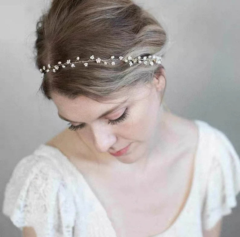Simple Pearl Bridal Headband, Flower Girl Headband, Bridesmaid Headband, Gold Headband,Bridal Hea... | Etsy (US)