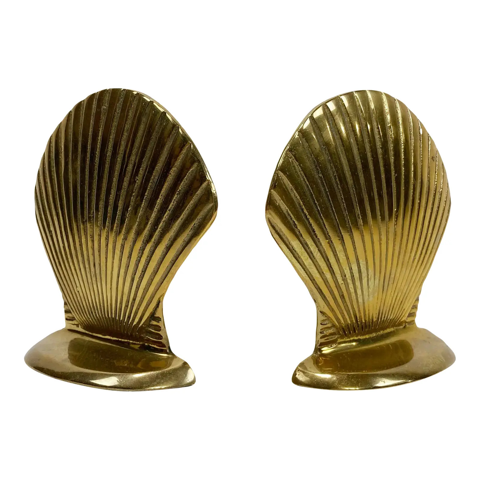 Vintage Brass Clam Shell Bookends, a Pair | Chairish