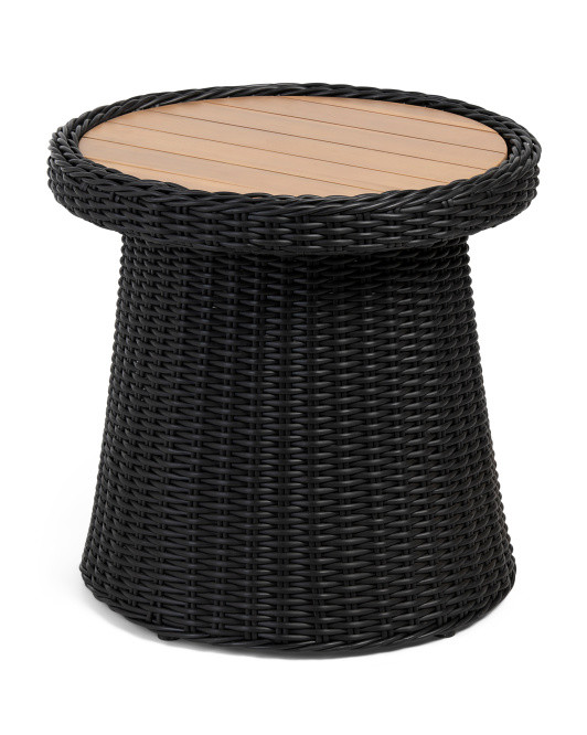 20in Outdoor Wicker Accent Table With Acacia Wood Top | TJ Maxx