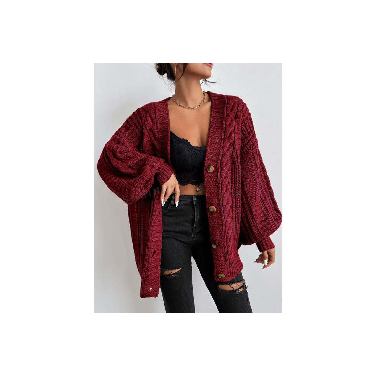 Clearlove Womens V Neck Cable Knit Cardigan Vintage Inspired Oversized Sweater Coat Lantern Sleev... | Target